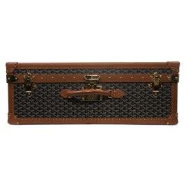 Valise rigide GOYARD toile monogrammée marron et noire.